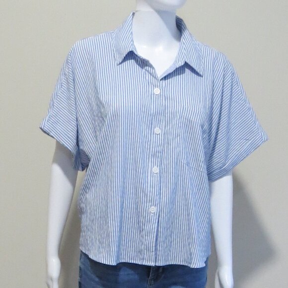 NEW Aeropostale Striped Button Front Shirt Top SIZE Large Blue - Picture 2 of 12